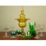 A collection of china and glass to include a pair of 19th century wine glasses with vine leaf