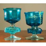 Designed by Michael Harris at Mdina Glass Malta Two studio glass Chalices in blue colourway with