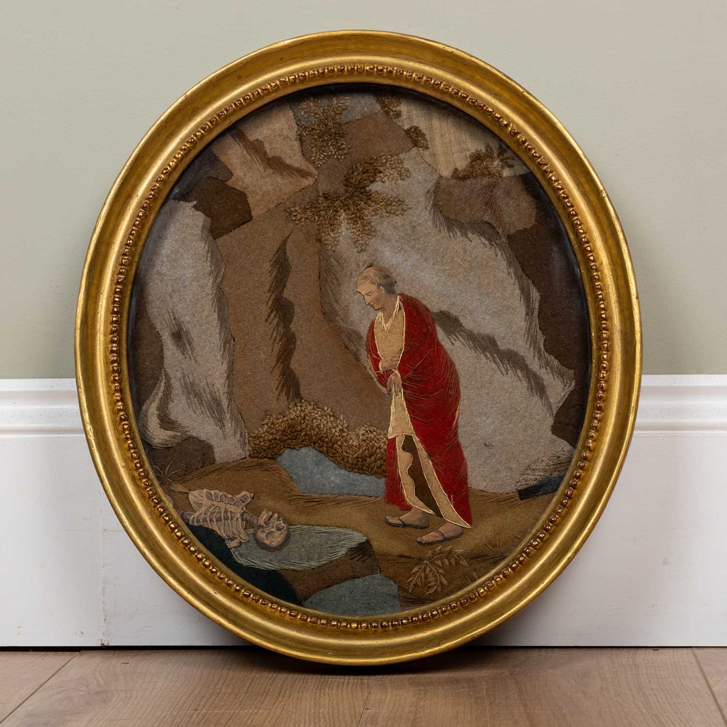 A Regency needlework picture depicting an early 19th century gentleman, possibly John Keats,