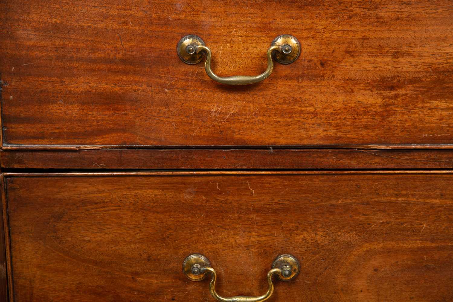 A George III mahogany chest of two short and three long drawers with brass swan neck handles and - Image 3 of 7