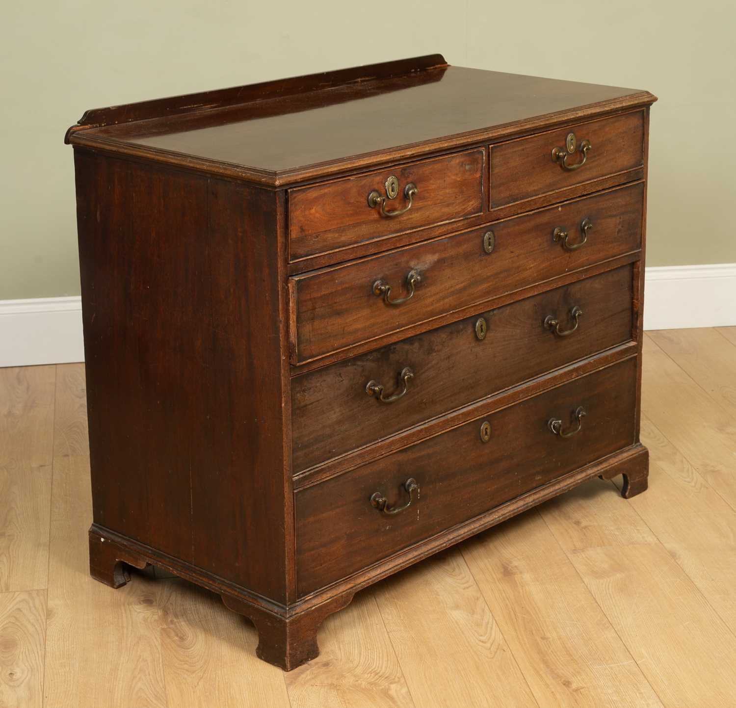 A George III mahogany chest of two short and three long drawers, with brass swan neck handles and - Image 2 of 4