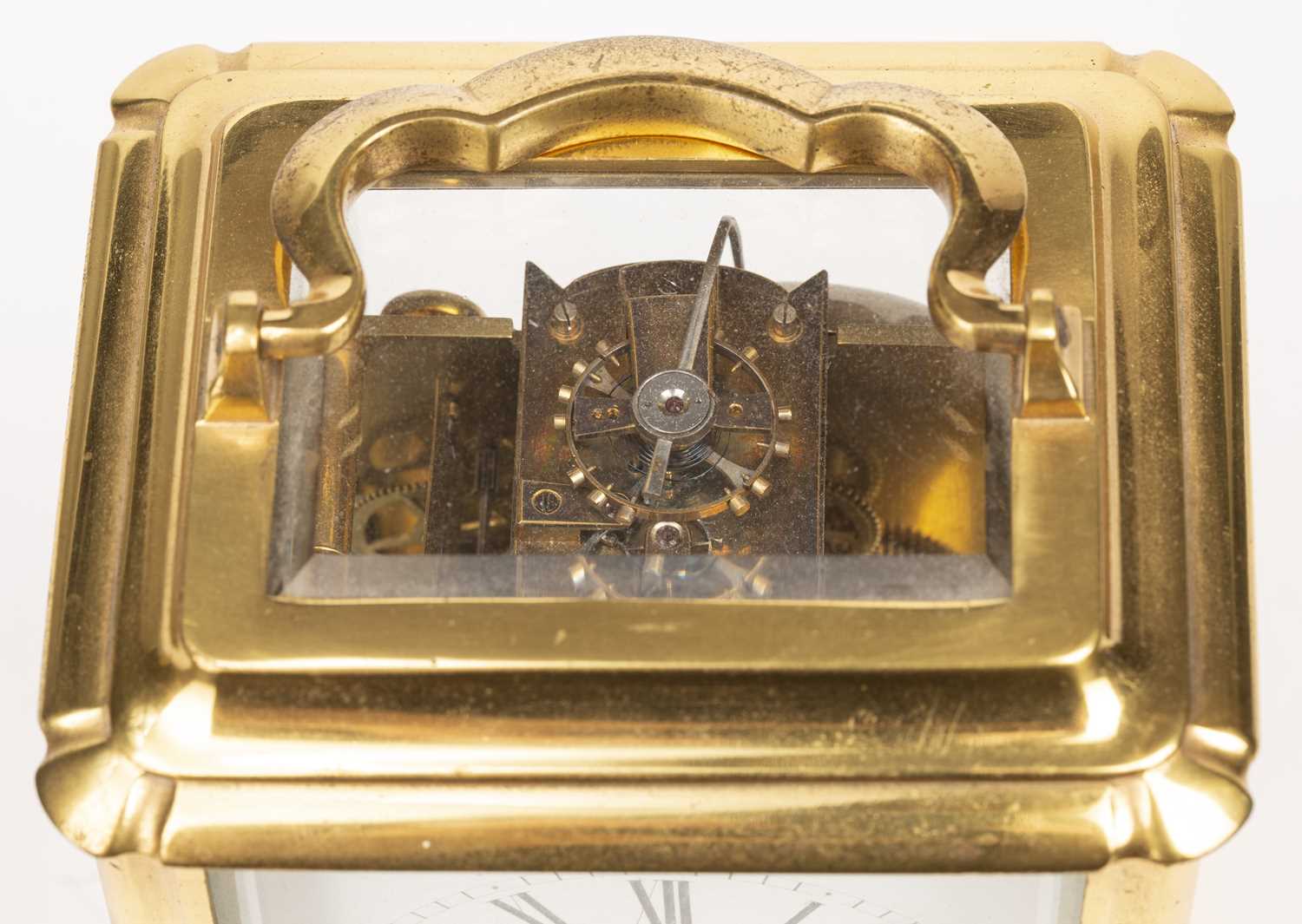 A 19th century French gilt brass carriage clock with white enamel Roman dial and Breguet hands, - Image 2 of 5