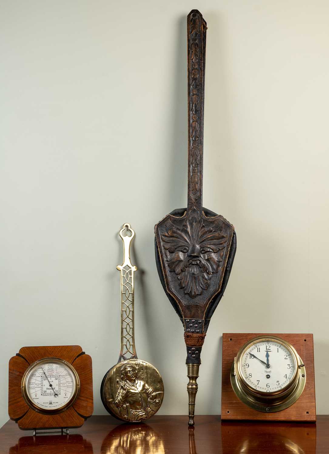 A brass ship's clock by Mercer, 20cm diameter mounted on a hardwood stand; together with a Short & - Image 2 of 2