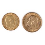 A gold Sovereign and a gold half Sovereign, 1913 and 1903 (2).Some wear due to age and use