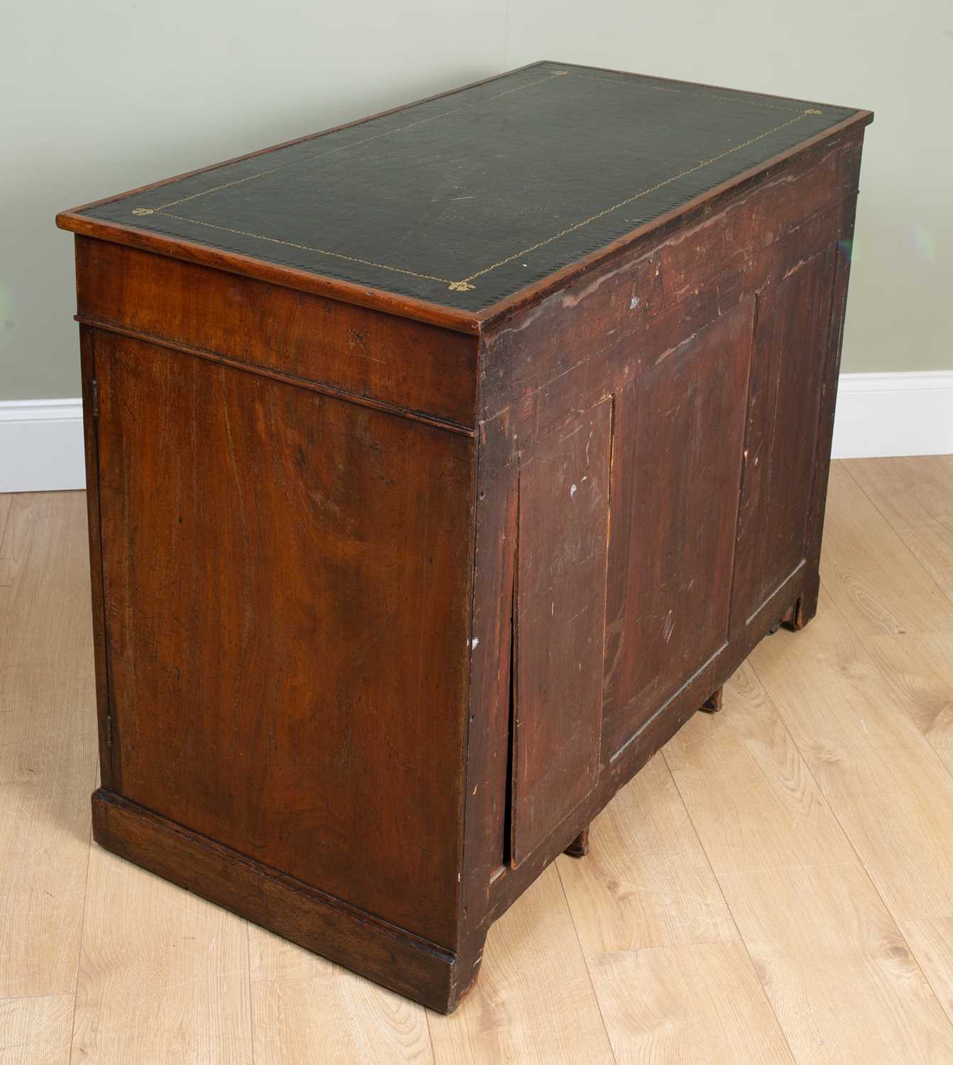 A 19th century mahogany knee hole desk with black leather inset top over two drawers and three - Image 4 of 5