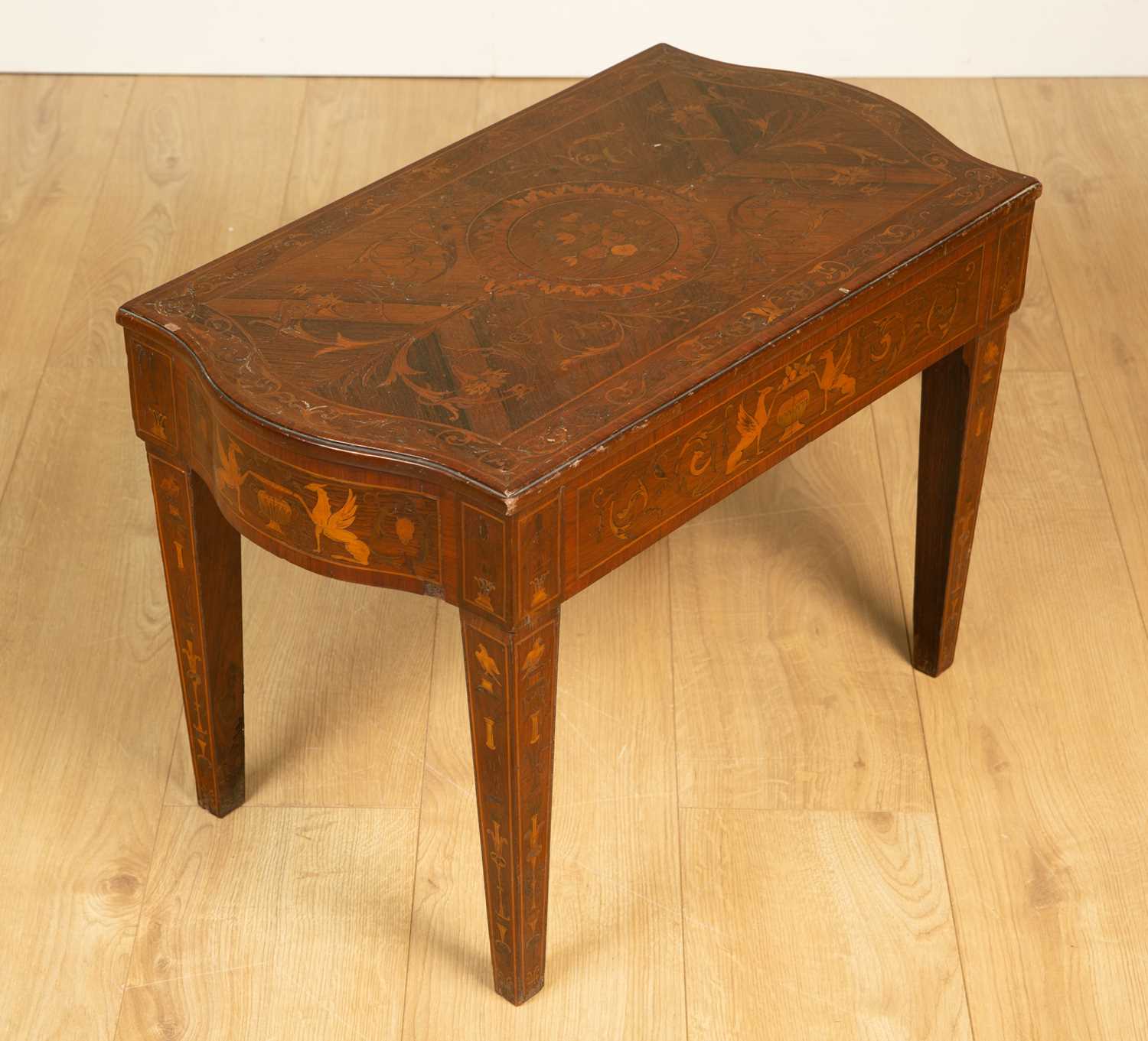 A 19th century continental rosewood and decoratively inlaid bidet stool with floral inlay to the