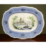 An early 19th Century Davenport Romantic Castles series meat dish, printed in three colours and with
