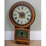 An American drop-dial wall clock with decorative inlay to include two racing greyhounds, 43cm wide x