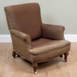 An Edwardian upholstered armchair, 80cm wide x 80cm deep x 37cm high at the seat, 87cm high at the