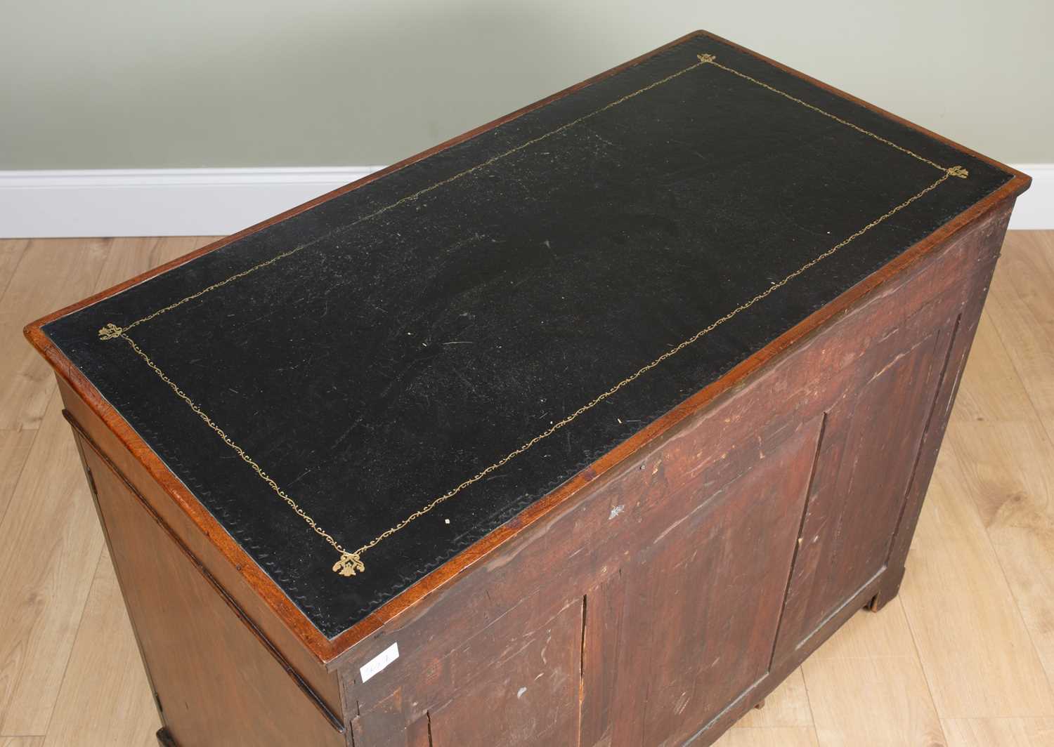 A 19th century mahogany knee hole desk with black leather inset top over two drawers and three - Image 5 of 5