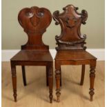 Two 19th century mahogany hall chairs both approximately 40cm wide x 88cm highAt present, there is