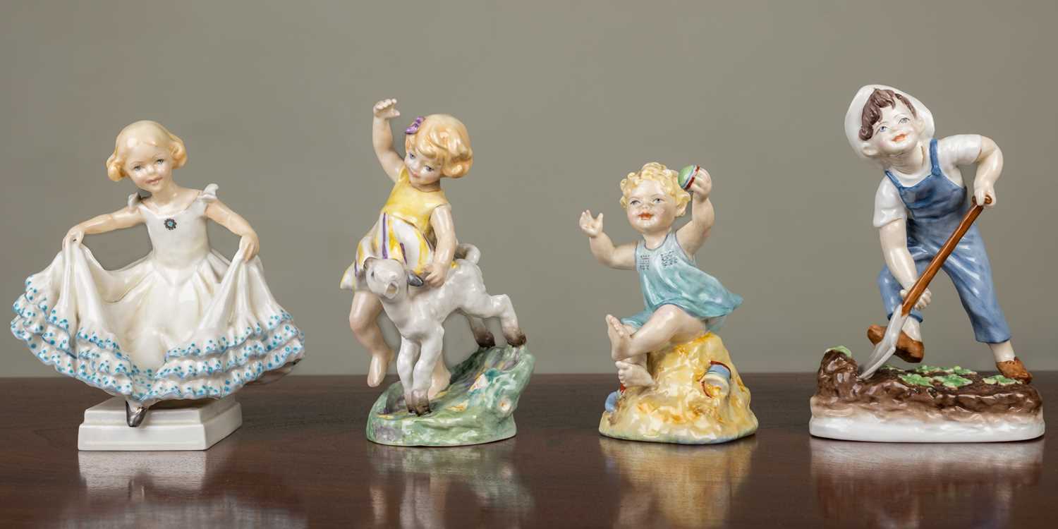 A group of four Royal Worcester figurines of children to include: 'Masquerade'; 'Saturday's