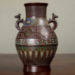 A modern Japanese bronze and cloisonne enamel vase, 24cm highStamped 'Made in Japan' beneath, in