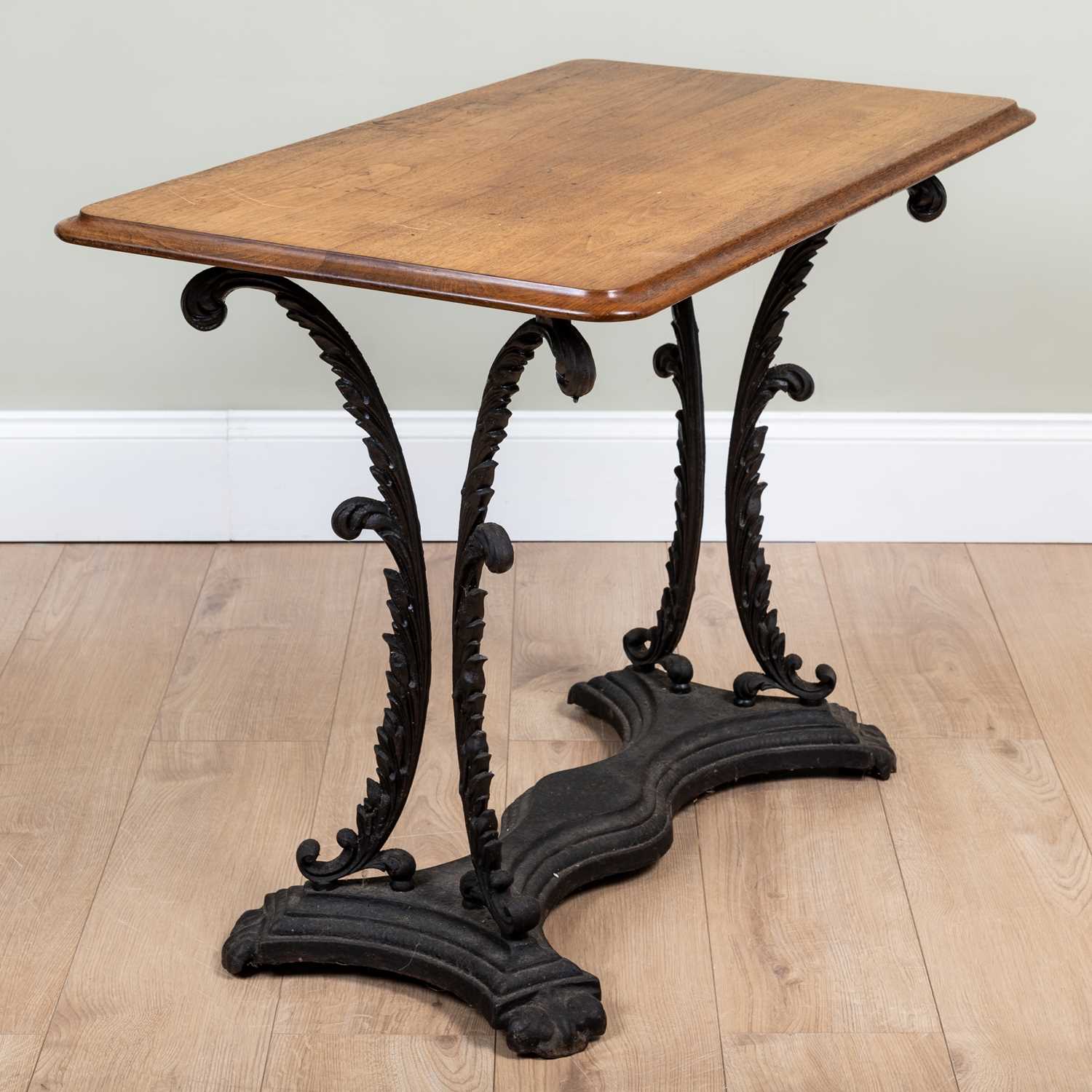 A Victorian cast iron and mahogany conservatory table, the rectangular top on acanthus leaf cast - Image 2 of 3