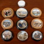 A group of nine various prattware pot lids, to include a Holborn viaduct, Sandringham etc, the
