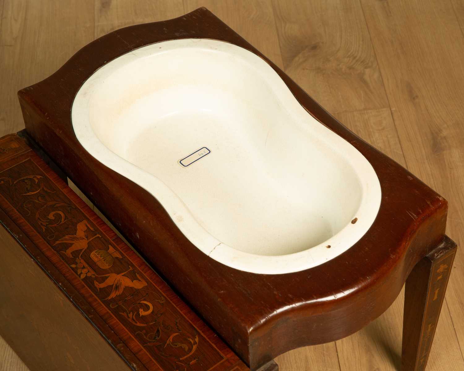 A 19th century continental rosewood and decoratively inlaid bidet stool with floral inlay to the - Image 4 of 5