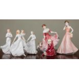 A collection of Royal Doulton figurines of young girls; together with a small child 'This Litlle