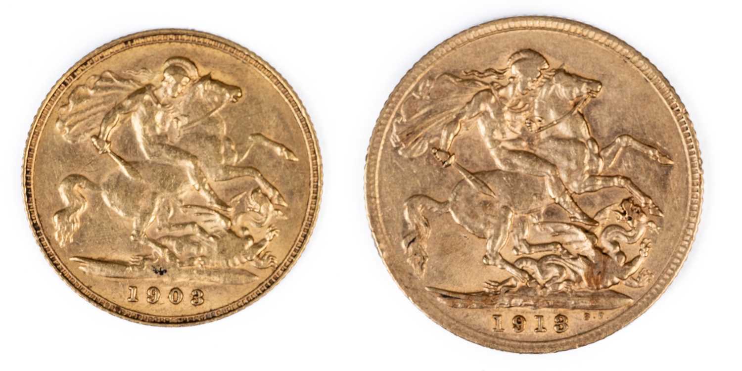 A gold Sovereign and a gold half Sovereign, 1913 and 1903 (2).Some wear due to age and use - Image 2 of 3