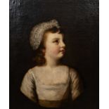 18th century English school head and shoulder portrait of young girl in a lace cap, oil on canvas,