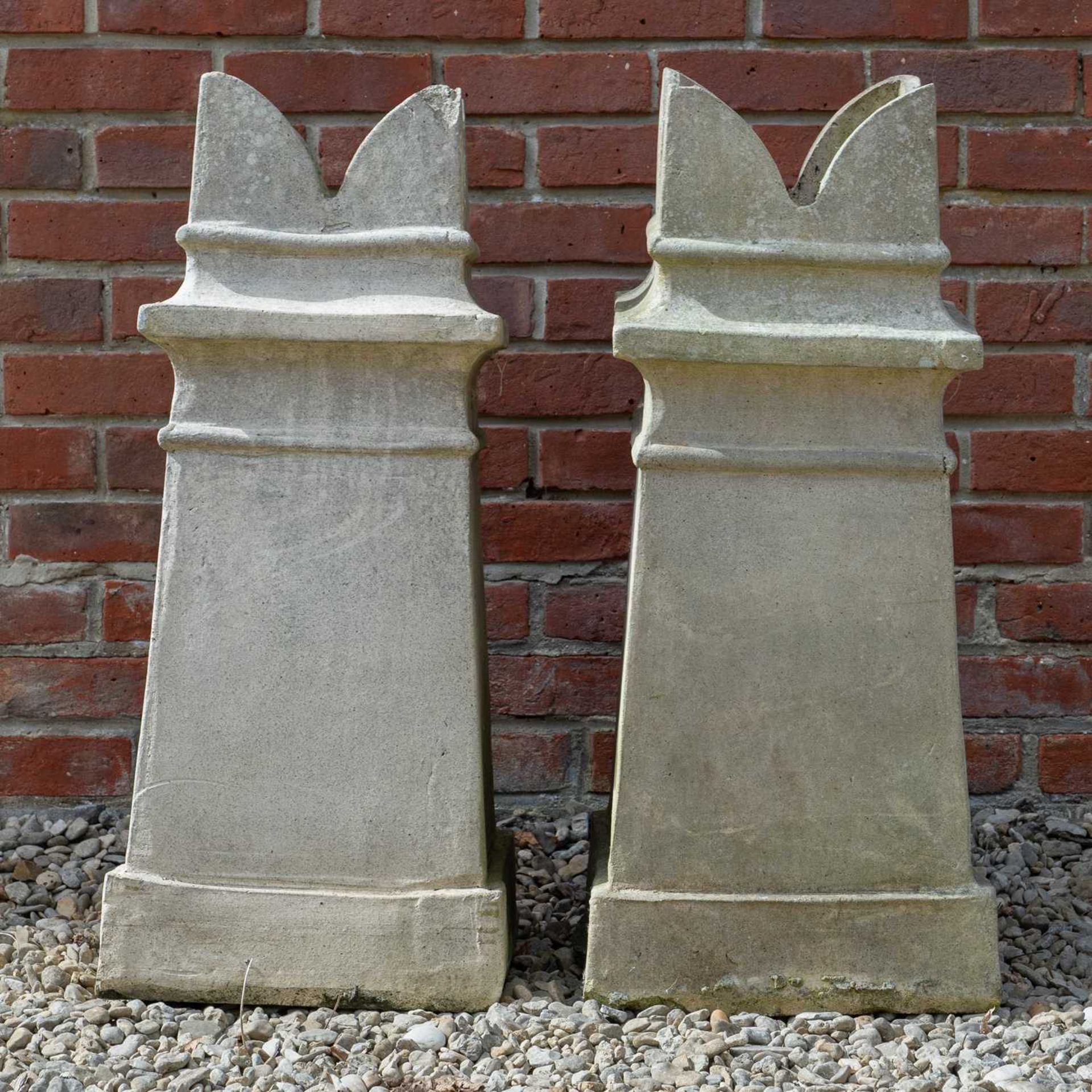 A pair of terracotta chimney pots of square tapering form, on plinth bases, 81cm high overall x 34. - Image 2 of 2