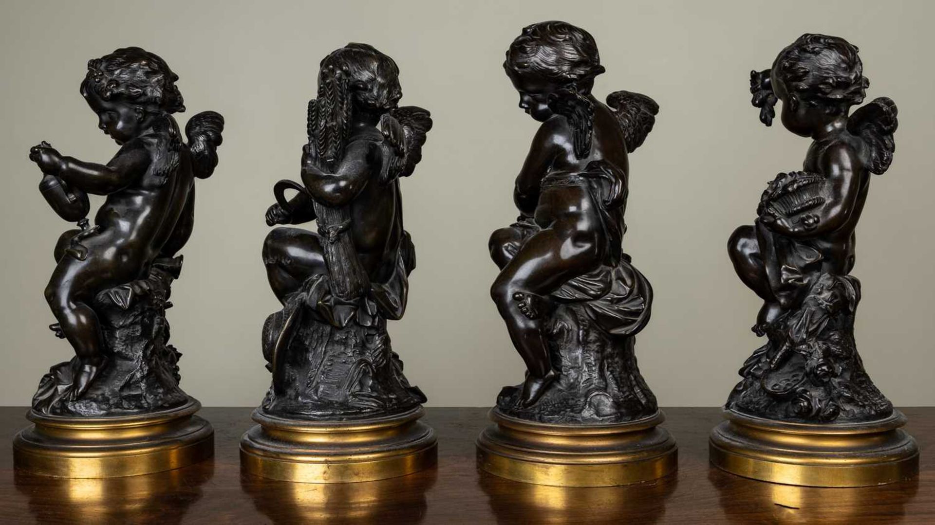 A set of four 19th Century French bronze sculptures depicting the four seasons as Cherubs, unsigned, - Image 4 of 4