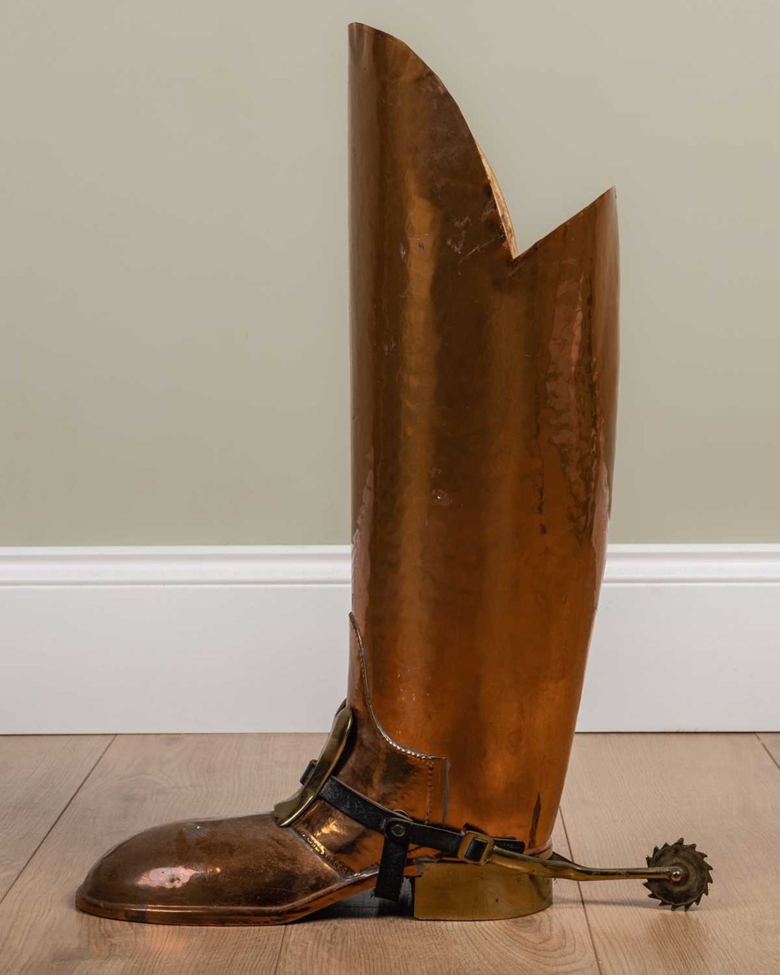 A mid 20th century copper stick stand in the form of a boot, 58cm highMinor marks, dents and - Image 2 of 6