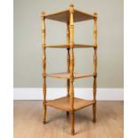 A satinwood four-tier whatnot with turned supports, the top 35.5cm square, standing 98cm highMinor