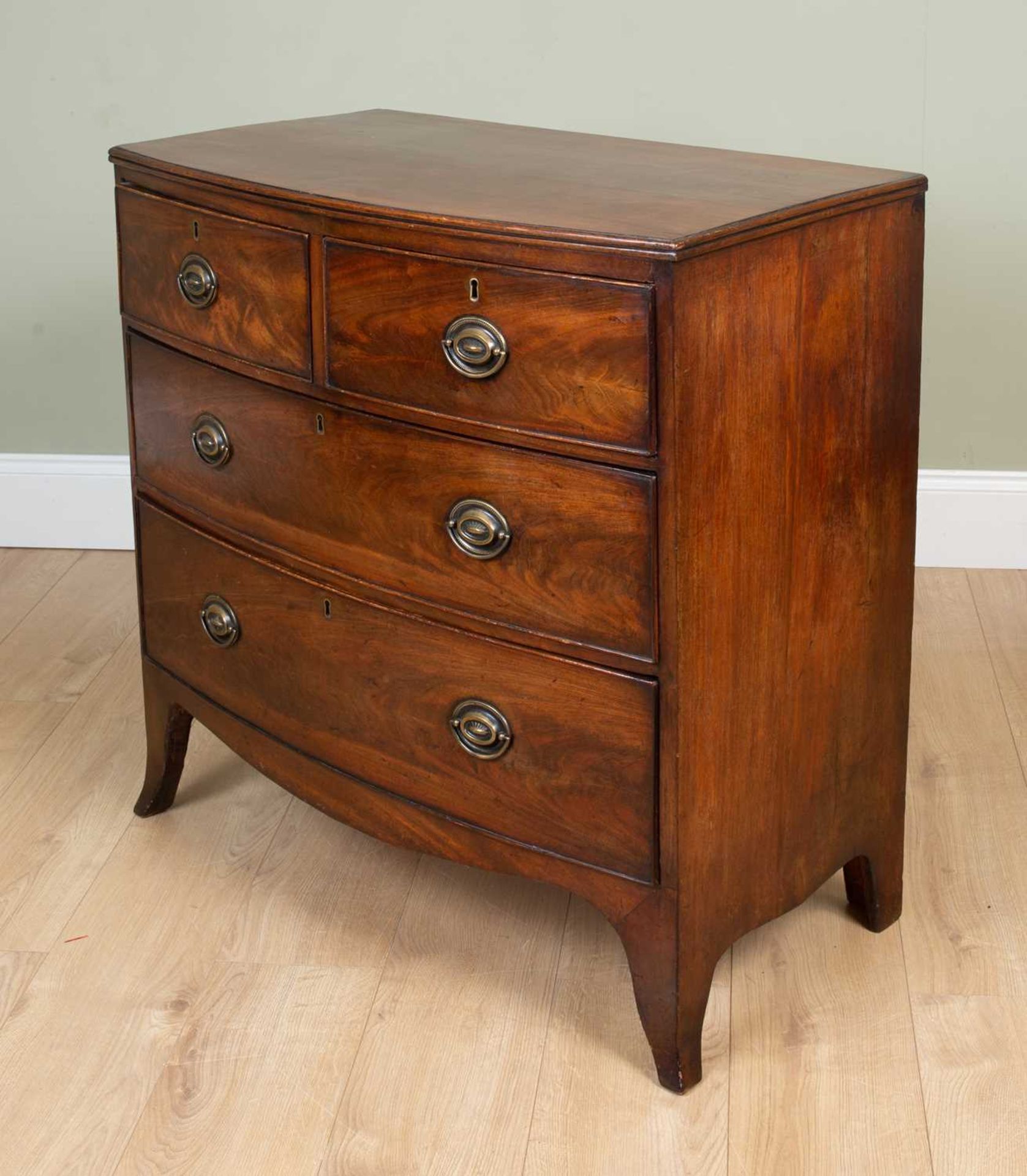 Two similar 19th century mahogany bow fronted chests of two short and two long drawers with splaying - Image 8 of 9