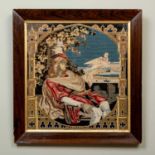 A 19th century Berlin woolwork and silk panel of a classical scene, unsigned, 49cm x 46cm (excluding
