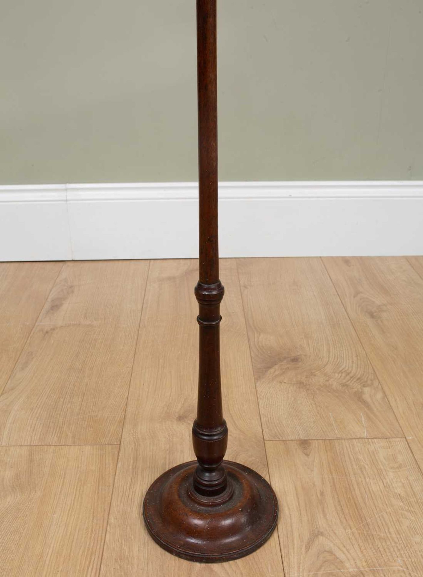 A 19th century painted wooden floor standing candle stand with three adjustable sconces, carved - Image 5 of 5