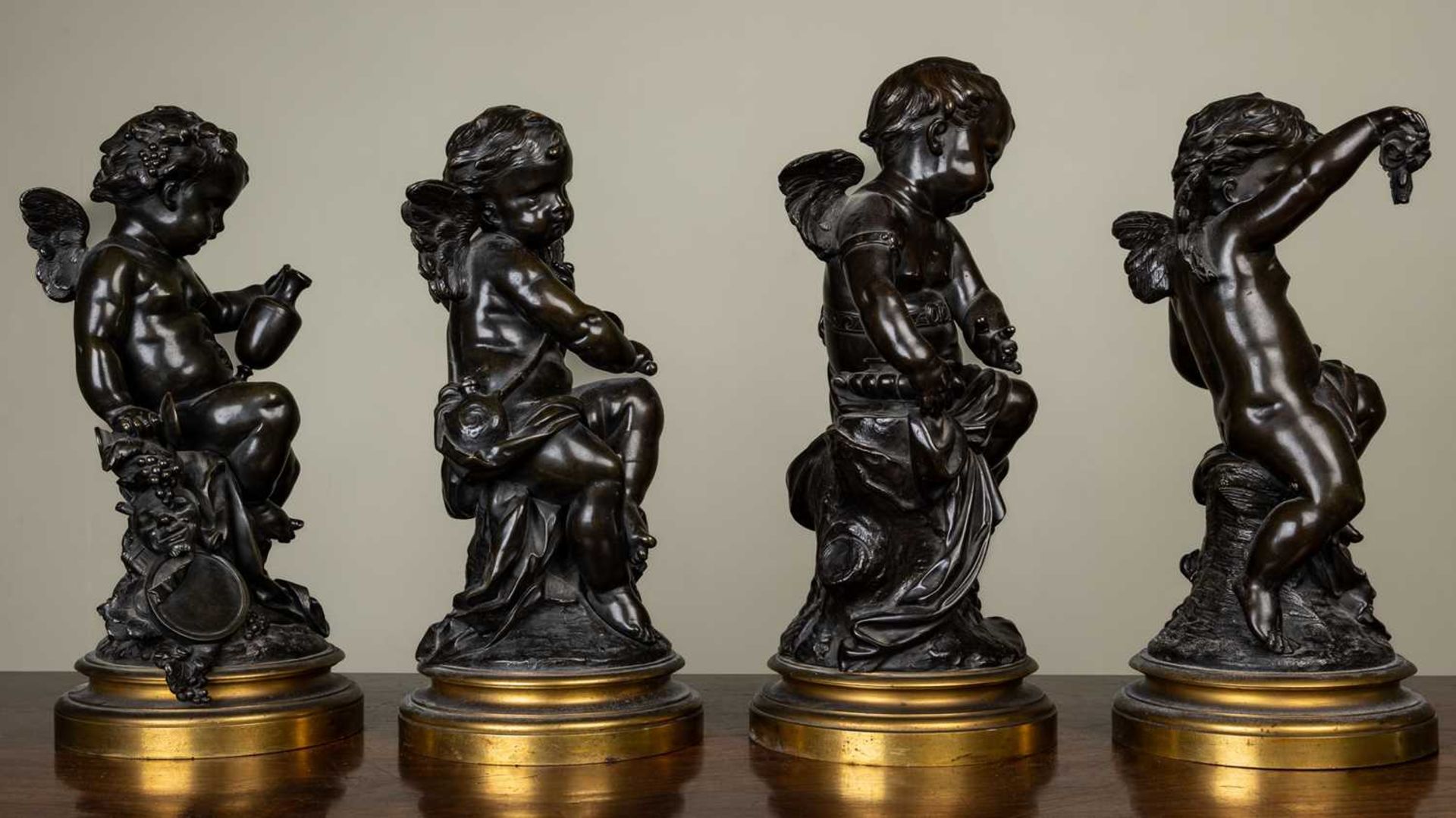 A set of four 19th Century French bronze sculptures depicting the four seasons as Cherubs, unsigned, - Image 2 of 4