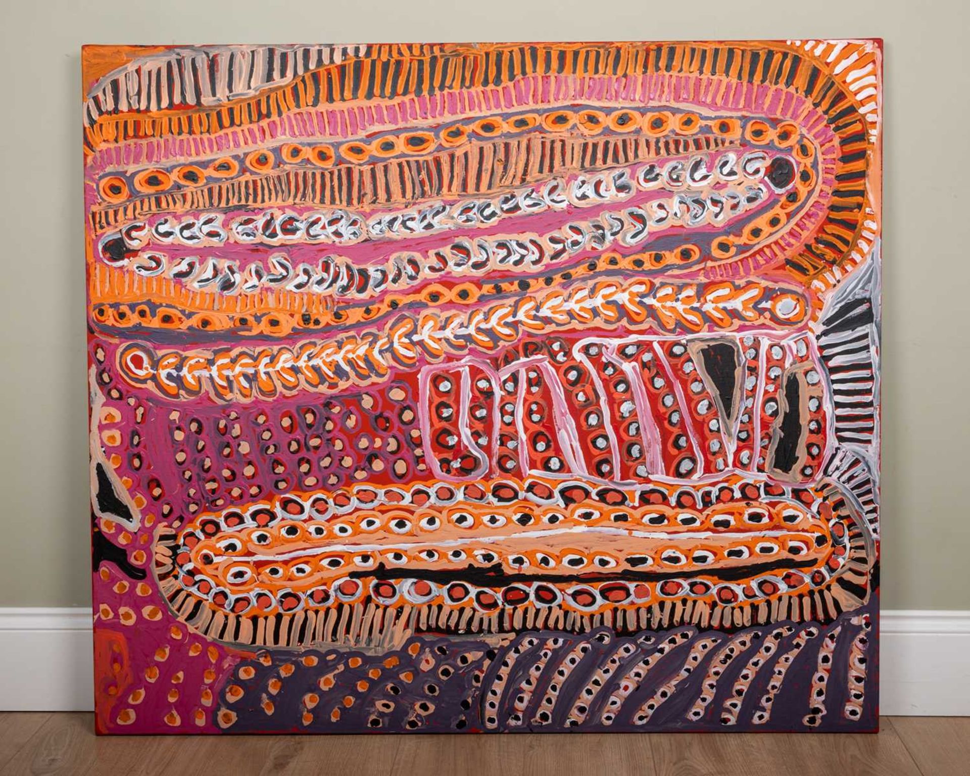 Murdie Nampijinpa Morris (b.1934) Untitled Aboriginal abstract, oil on linen canvas, signed to