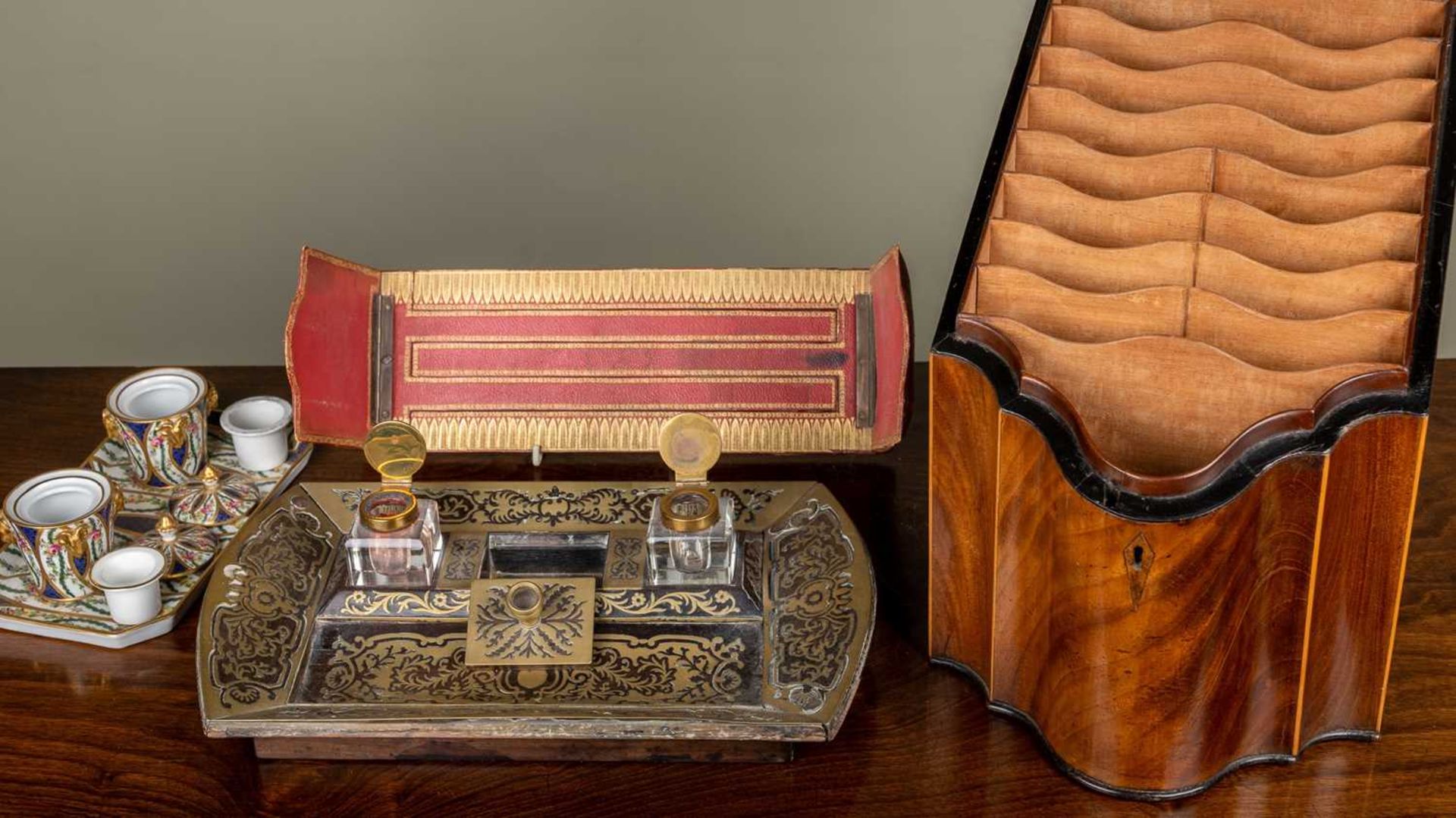 An early 19th century mahogany serpentine fronted knife box converted for use as a correspondence - Image 2 of 2