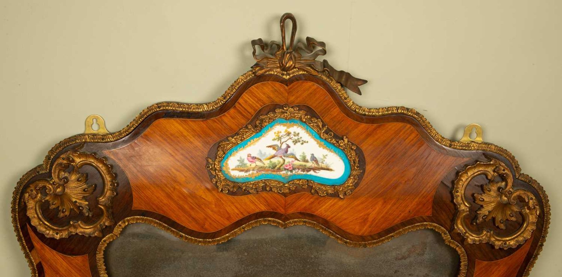 A late 19th/early 20th century French walnut mirror with serpentine frame, gilt ormolu mounts and - Image 2 of 3