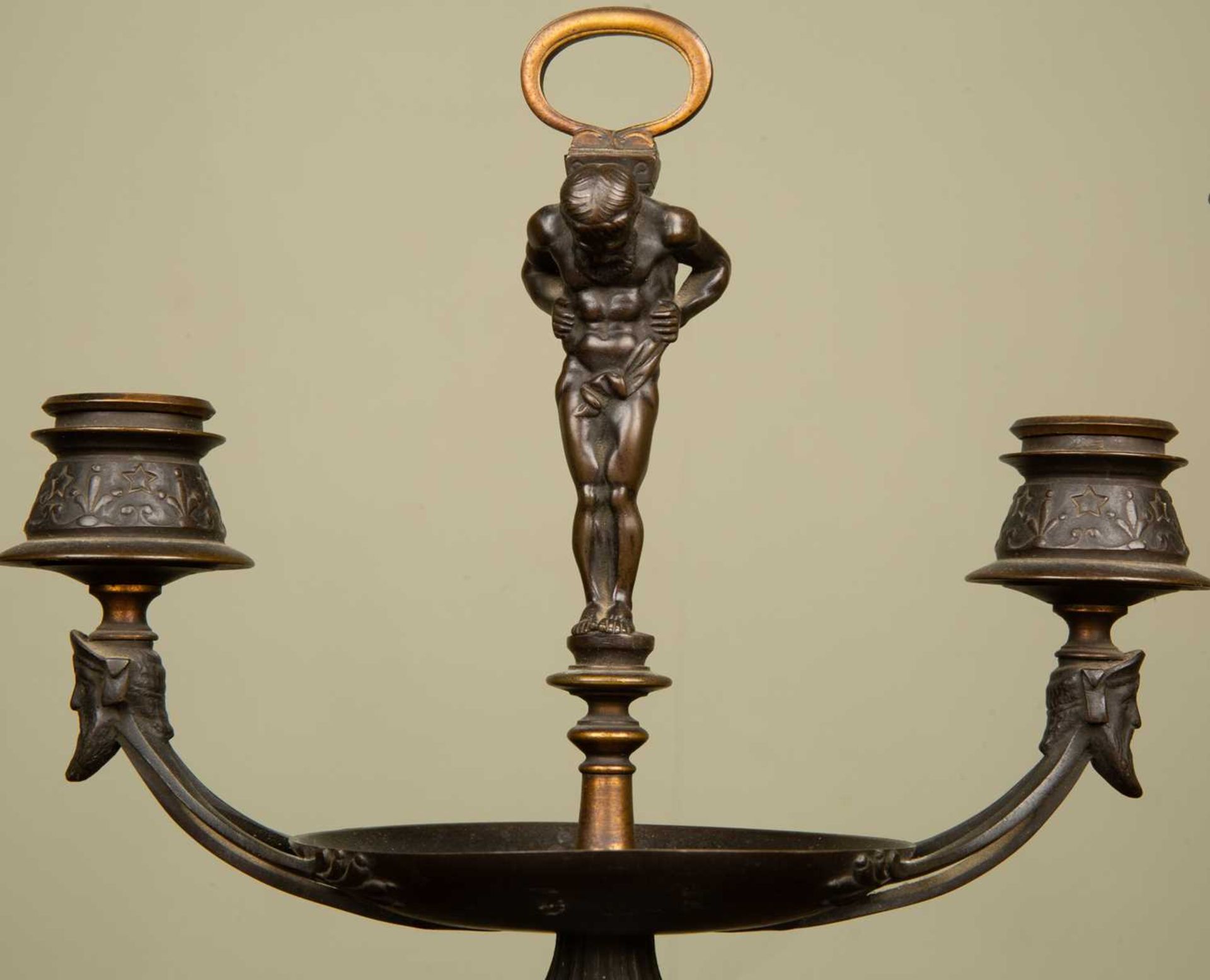 A pair of 19th century continental small candelabra in the classical form with central Atlas figures - Image 3 of 3