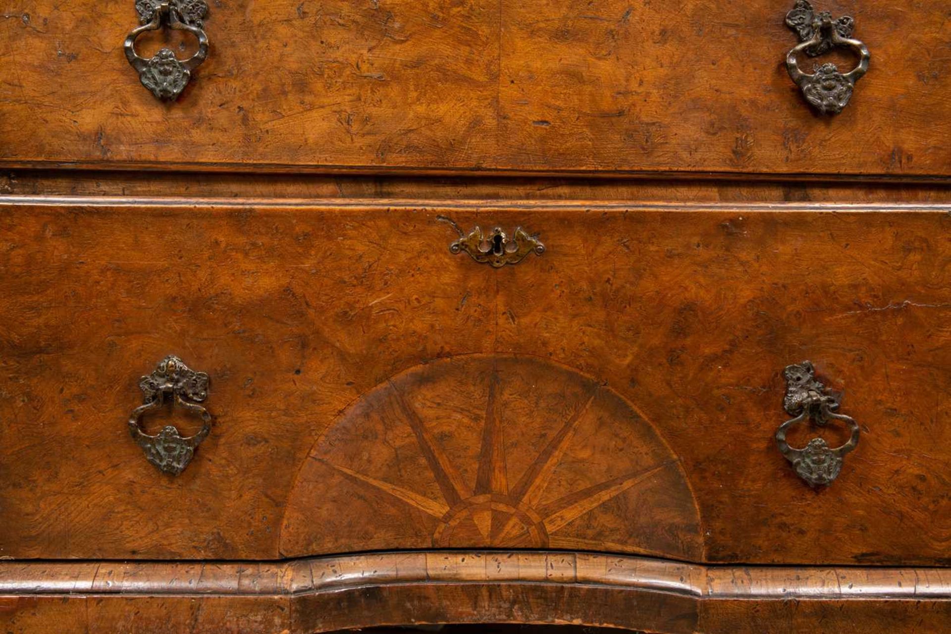An 18th century-style walnut small sized chest on chest, the upper section with fluted canted corner - Image 2 of 6
