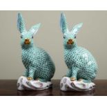 Two Herend porcelain rabbits, each 30cm high (2)Some minor marks to gilding on the nose of one