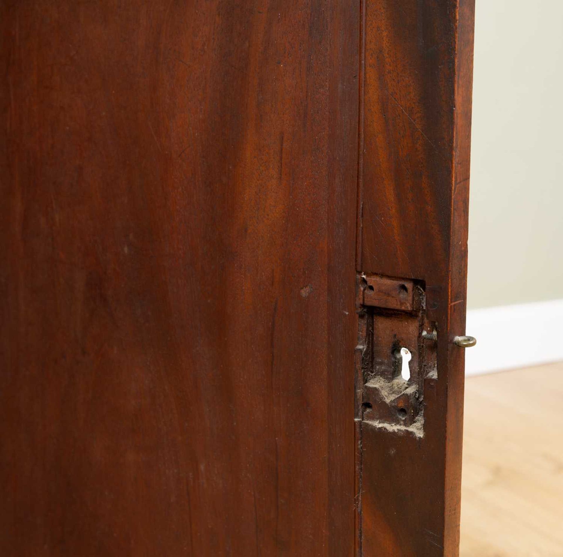 An early 19th century mahogany music cabinet with small shelf on ring turned supports above, the - Image 7 of 7