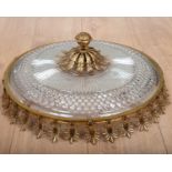 A Regency gilt metal plafonnier or ceiling light, with cut glass shade and decorated with