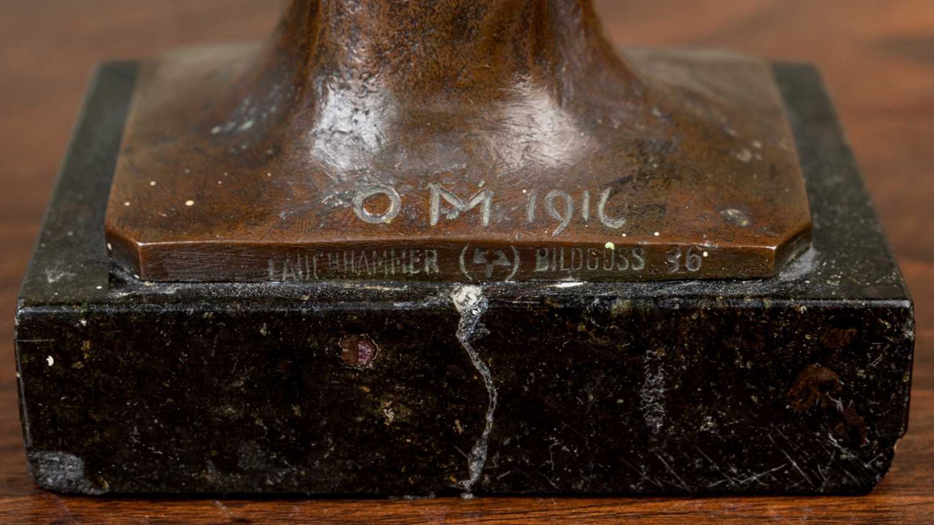 O.M. (early 20th Century German School), a young climbing bear, bronze, signed with initials 'O. - Image 3 of 4