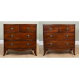 Two similar 19th century mahogany bow fronted chests of two short and two long drawers with splaying