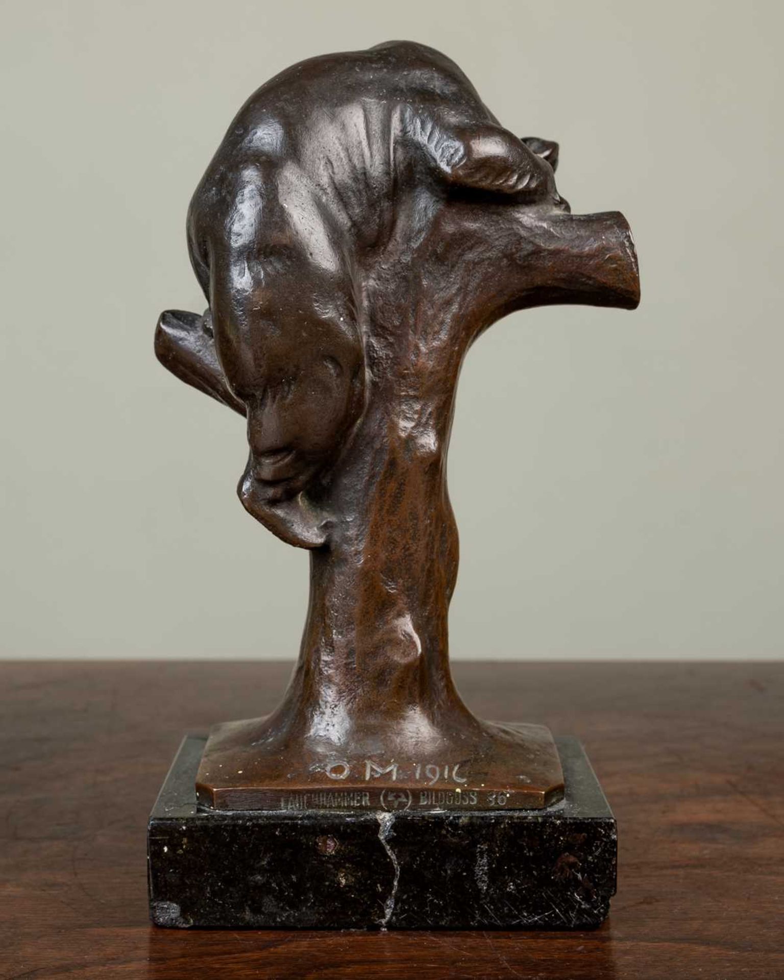 O.M. (early 20th Century German School), a young climbing bear, bronze, signed with initials 'O. - Image 2 of 4