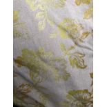 Two pairs of gold ground curtains with gold and yellow flowers together with one smaller pair, the