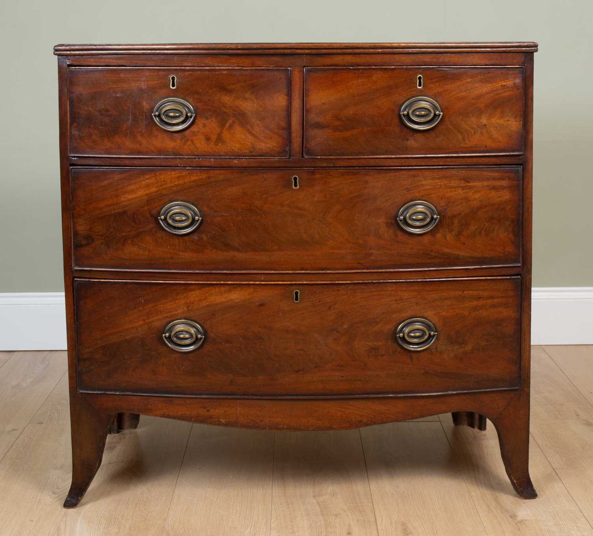 Two similar 19th century mahogany bow fronted chests of two short and two long drawers with splaying - Image 6 of 9