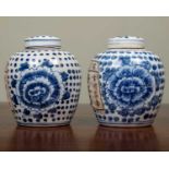 A pair of late 19th/early 20th century Chinese blue and white ginger jars and covers with floral and