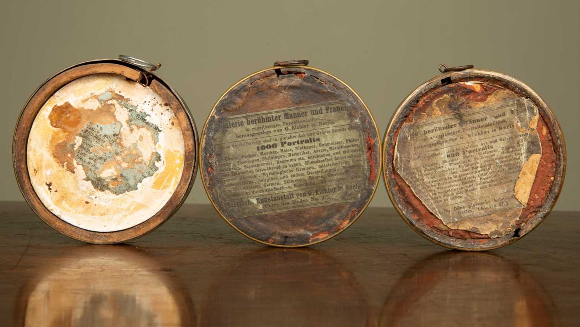 A group of three German circular plaster roundels of notable figures, set in brass frames and with - Image 2 of 2