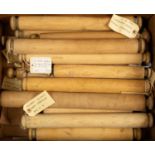 A collection of twenty three North Country sycamore rolling pins, the largest 46cm wide (23)In
