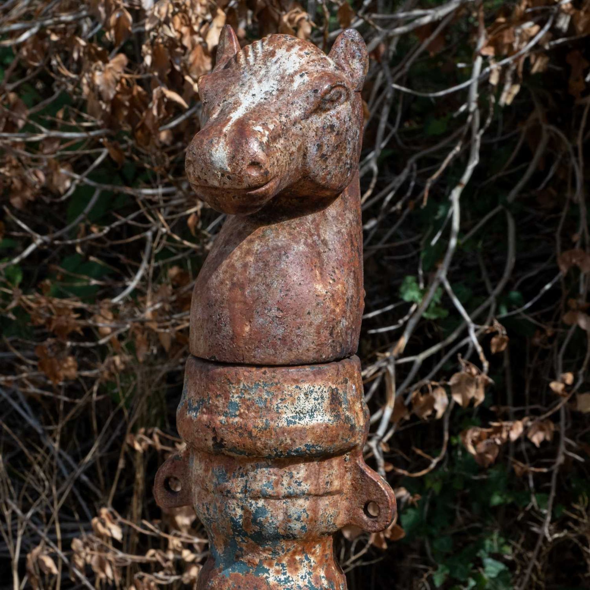 A partially painted cast iron column with horse head terminal, 121cm high overallGeneral corrosion - Image 2 of 3