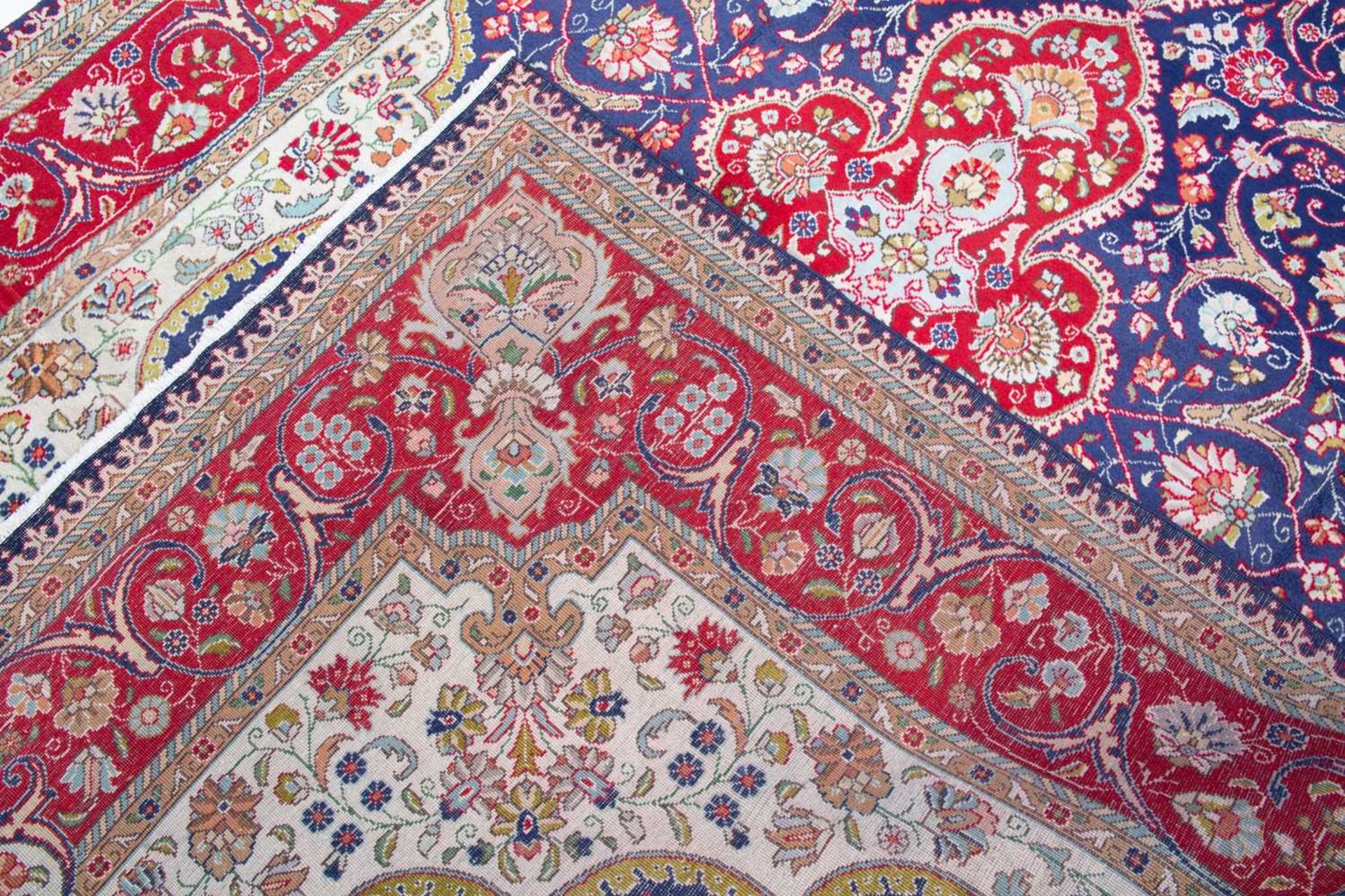 A Tabriz blue ground rug with stylised foliage, 300cm x 200cmMinor marks due to use otherwise good - Image 2 of 2