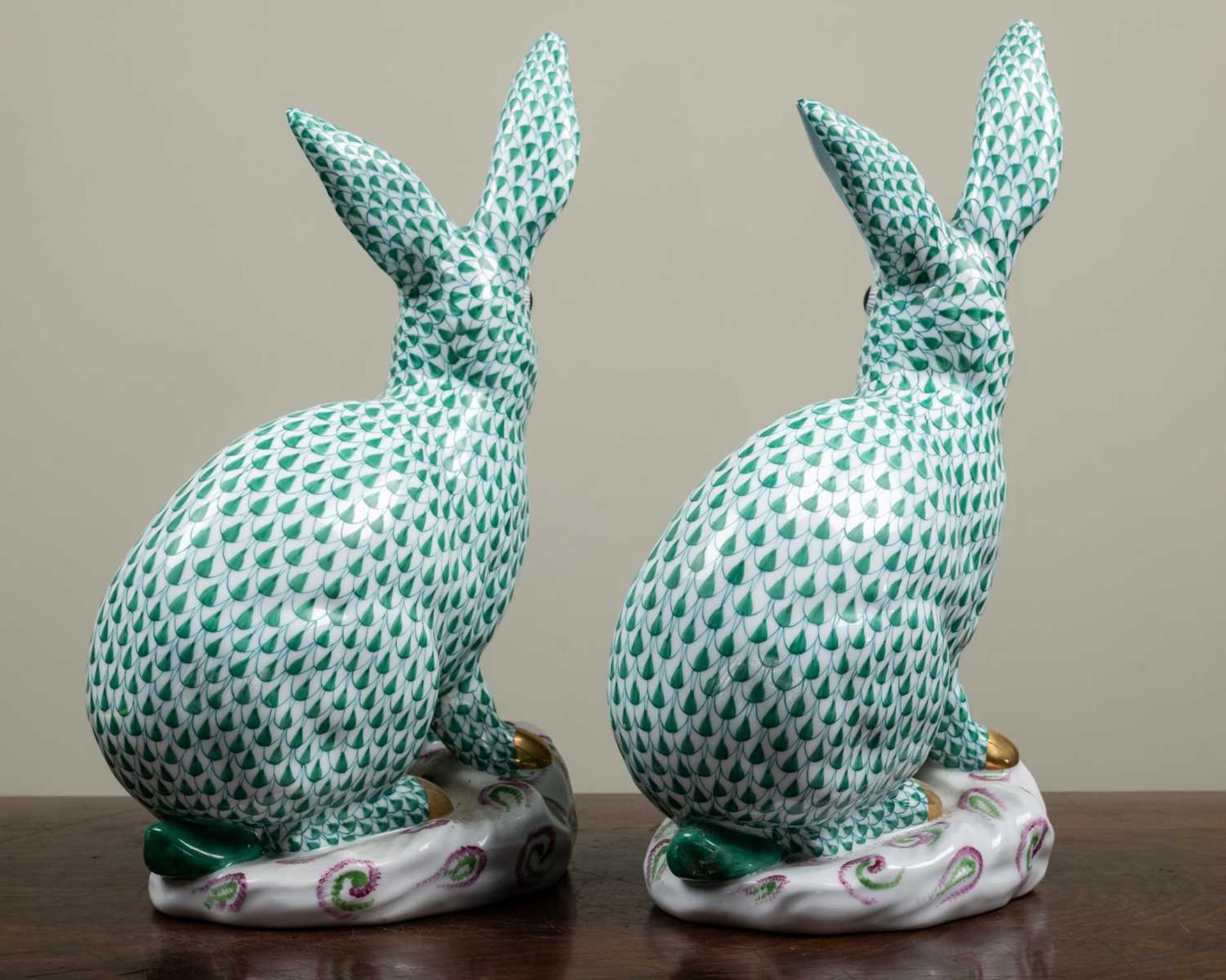 Two Herend porcelain rabbits, each 30cm high (2)Some minor marks to gilding on the nose of one - Image 2 of 3